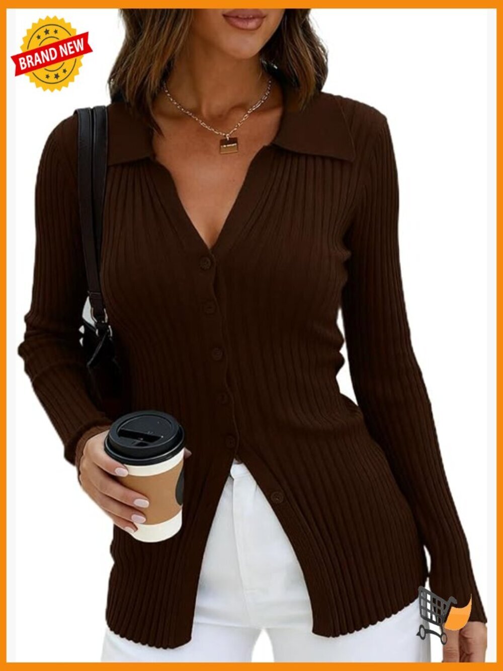 Button Up Cardigan Sweater for Women Work V-Neck Fitted Stretchy